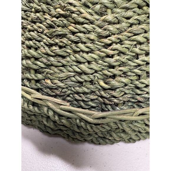 Natural Fiber Woven Wicker Pedestal Fruit Bowl Basket Green - Picture 7 of 8